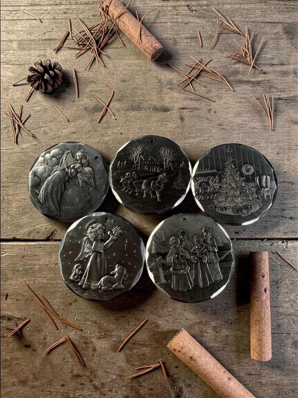 Wendell August Forge vintage metal ornaments from the 1990s. Set of 5.